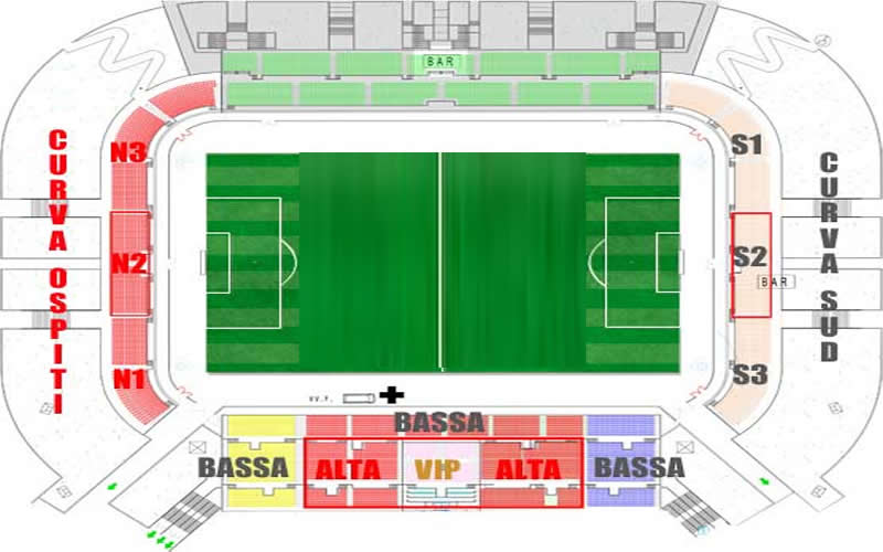 Stadio Brianteo, Monza, Italy Seating Plan
