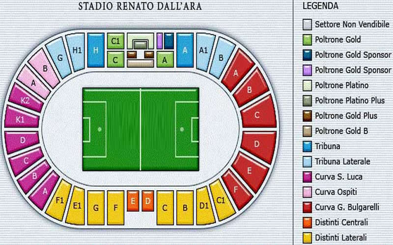 Stadio Renato Dall Ara, Bologna, Italy Seating Plan