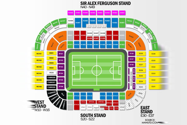 Old Trafford, Manchester,  Old Trafford, Manchester, United Kingdom Seating Plan